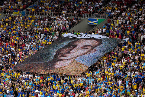 Ukraine fans display portrait of Nazariy Hryntsevich